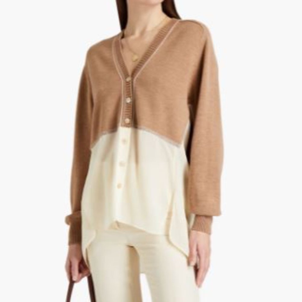CHLOE Silk-Georgette And Knitted Wool Cardigan - NEW!🆕🆕🆕
